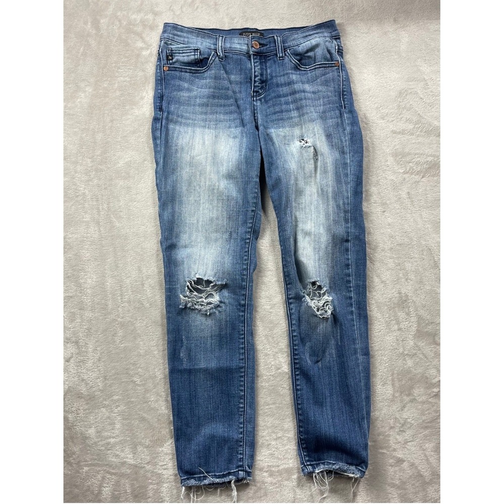 Judy Blue Skinny Jeans Women 9/29 Blue Distressed Raw Hem JB8228MD‎